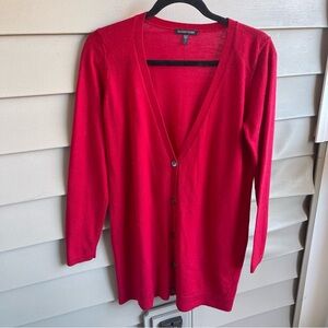 Eileen Fisher Women’s Red Long Wool Button down Cardigan Size Small Holiday